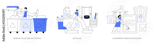 Waste collection and recycling problems abstract concept vector illustrations.
