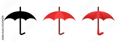Flat cartoon umbrella. Set of vector umbrellas. Vector clipart isolated on white background.