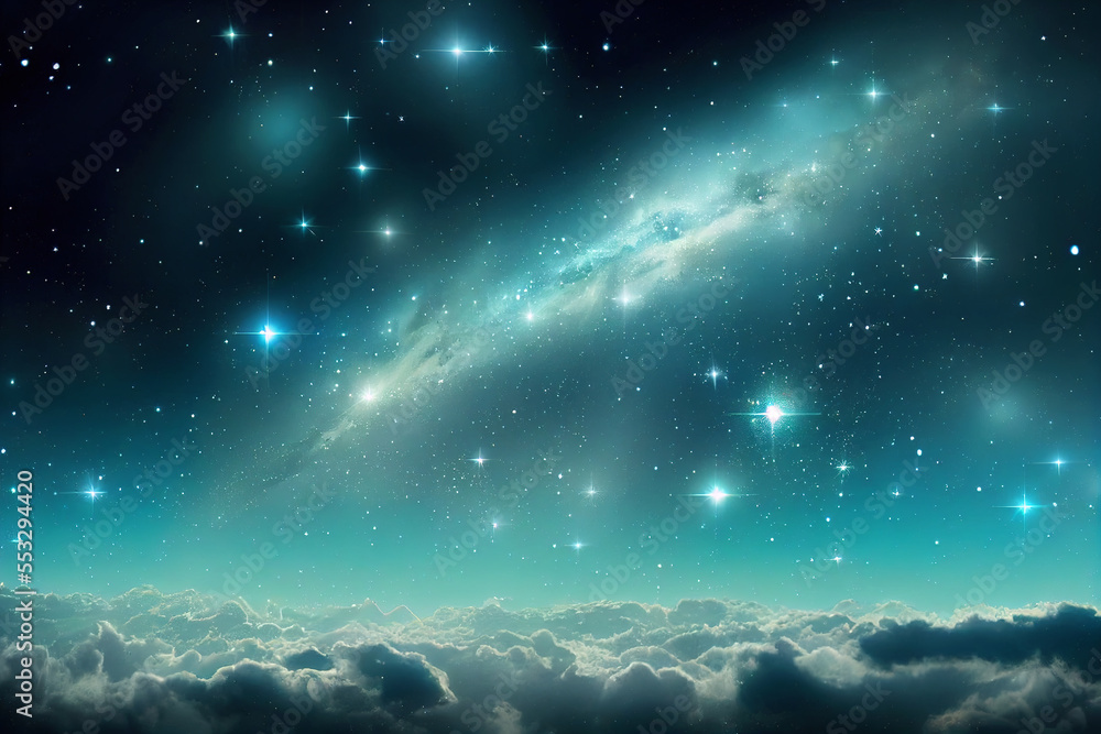 Naklejka premium Space sky with stars and clouds, futuristic abstract background