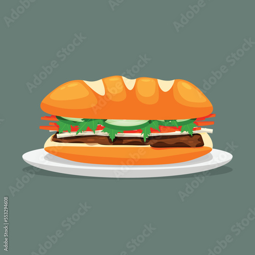 Banh mi Vietnam Food. Design with cartoon.