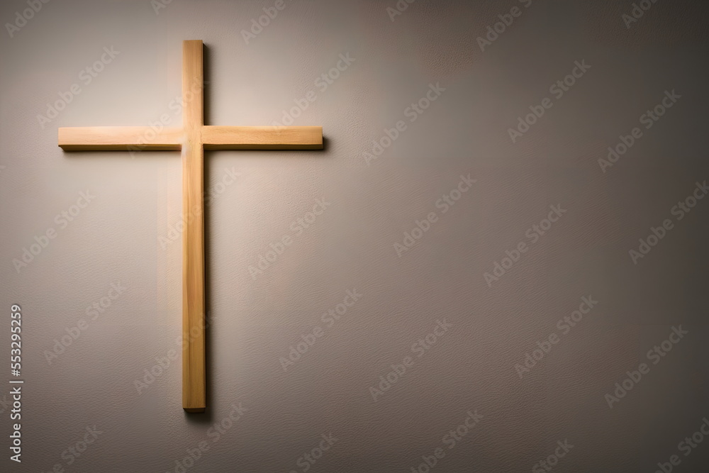 Realistic illustration of the Christian cross indoors, generative ai
