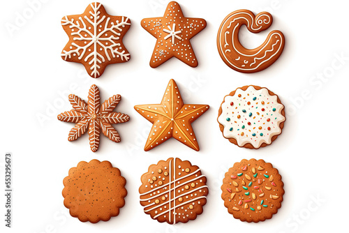 Set of nine christmas gingerbread cookies 