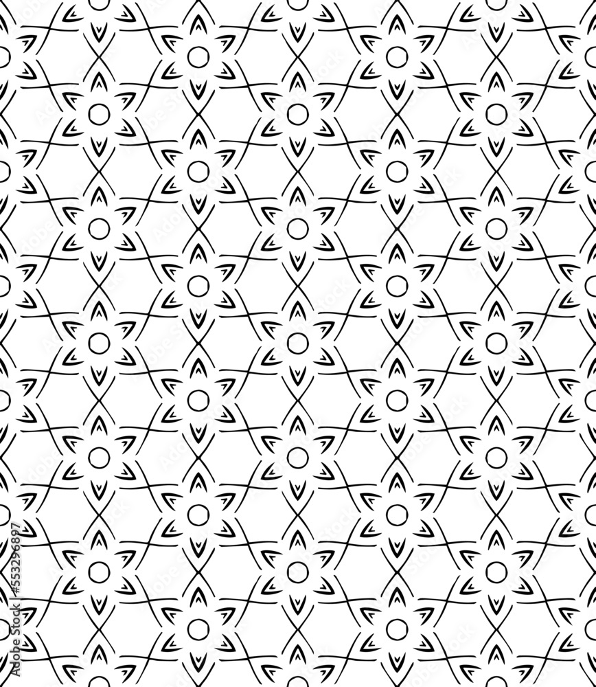 Black and white seamless pattern texture. Greyscale ornamental graphic design. Mosaic ornaments. Pattern template. Vector illustration. EPS10. Black and white seamless pattern texture. Greyscale ornamental graphic design. Mosaic ornaments. Pattern template. Vector illustration. EPS10.