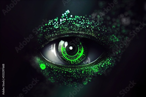 green eye cyber circuit future technology concept background. Generative ai illustration