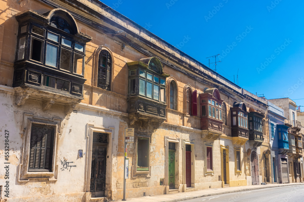 Typical colorful balconies of Malta  in Valletta