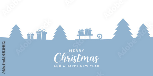 christmas greeting card winter landscape gifts and firs