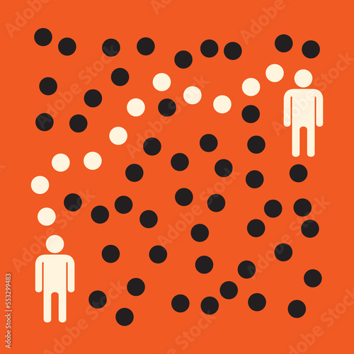 incremental steps of a thinking path connecting 2 people
