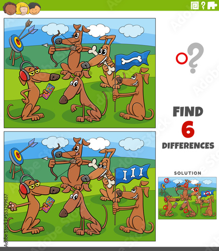 differences game with cartoon dogs animal characters