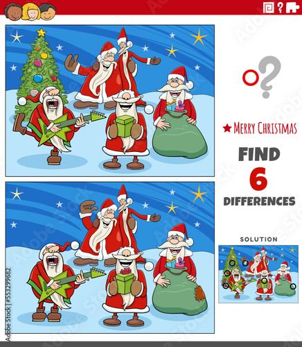 differences game with Santa Clauses singing a carol