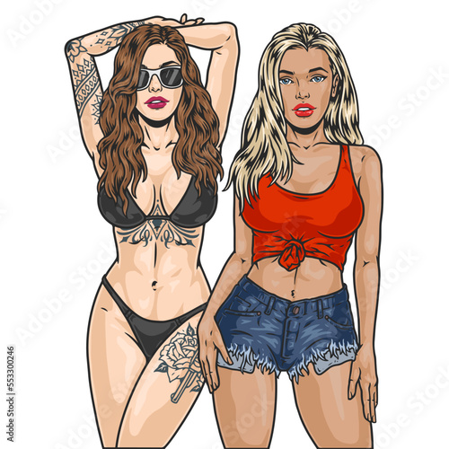 Cool tattoo women label colorful