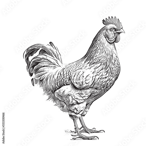 Photo Farm hen chicken vintage sketch hand drawn Vector illustration.