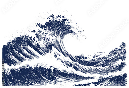 Sea wave hand drawn sketch Nautical element Vector illustration