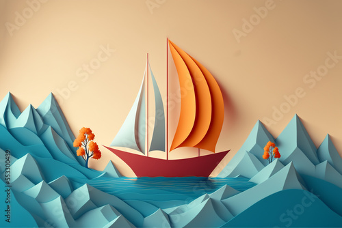 paper style illustration of  a yacht in sea