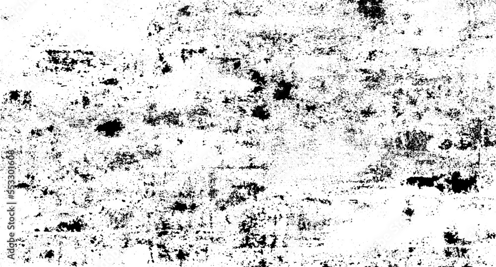 Monochrome texture composed of irregular graphic elements. Distressed uneven grunge background. Abstract vector illustration. Overlay for interesting effect and depth. Isolated on white background.