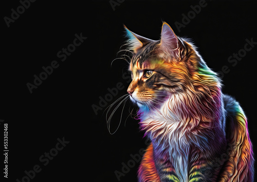 portrait of a beautiful brightly coloured cat. Generative ai
