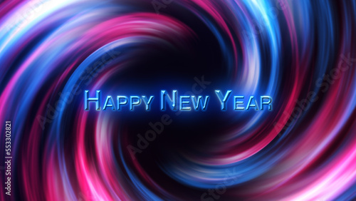 3D Digital Galaxy background, red and blue waves. Happy new year tittle. Abstract Wave Background. Red Blue Tunnel. Space Motion, Swirl. 3D Digital Galaxy. 3D Digital Galaxy. Happy New Year3D Digital 