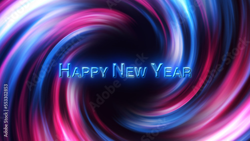 3D Digital Galaxy background, red and blue waves. Happy new year tittle. Abstract Wave Background. Red Blue Tunnel. Space Motion, Swirl. 3D Digital Galaxy. 3D Digital Galaxy. Happy New Year3D Digital 