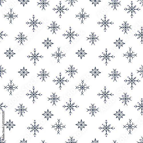 Blue and white seamless pattern with snowflakes. Vector illustration