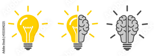 Light bulb and brain icon set