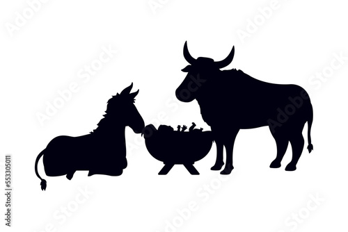 manger ox and donkey scene
