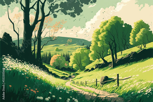 vector art illustration of meadows