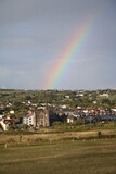 Rainy weather and Rainbow over Bude in Cornwall, England Great Britain