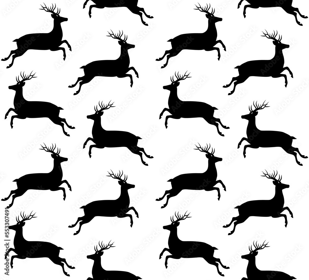 Vector seamless pattern of flat hand drawn jumping deer silhouette isolated on white background Vector seamless pattern of flat hand drawn jumping deer silhouette isolated on white background