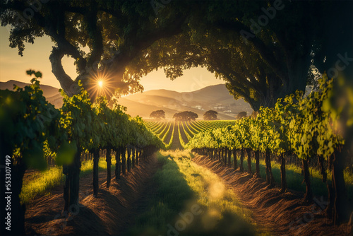 Generative AI illustration of beautiful vineyard photo