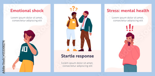 Surprised or Shocked People Cartoon Banners. Young Men and Women Express Excitement Emotions with Open Mouths