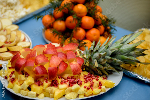 Fototapeta Naklejka Na Ścianę i Meble -  Festive fruit dessert. Holiday table decoration