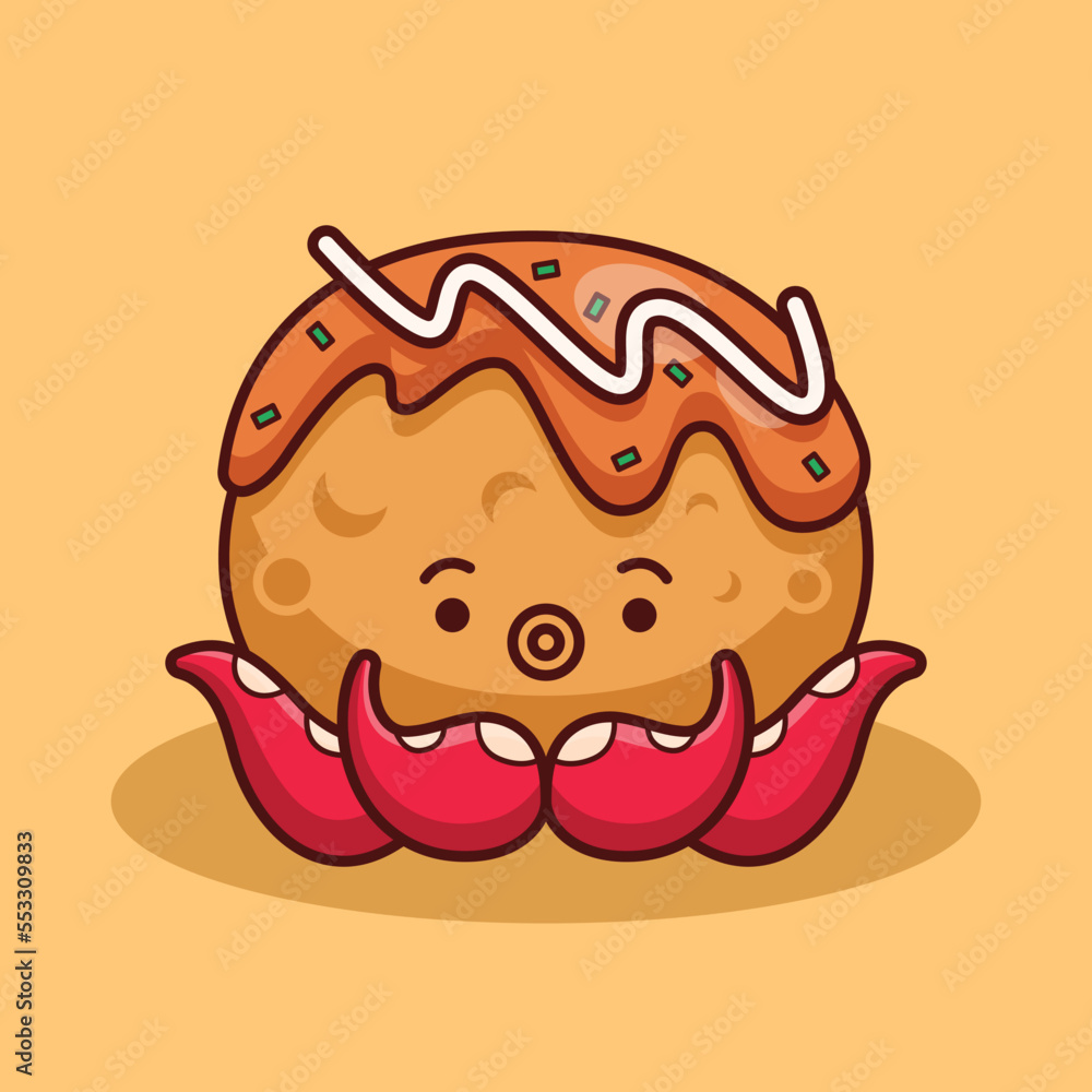 cute octopus with takoyaki illustration in flat design cute octopus with takoyaki illustration in flat design
