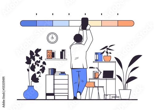 businessman reducing stress level business man struggling with arrow of crisis measure horizontal