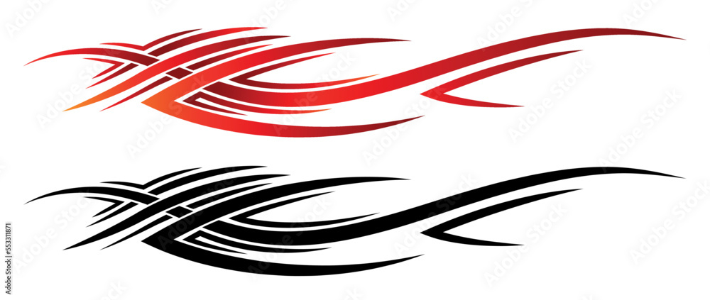 Sports car abstract tribal tattoo racing car body side sticker decoration. Eps 10 vector art image illustration. Side strip decal for car, auto, truck, boat, suv, motorcycle.