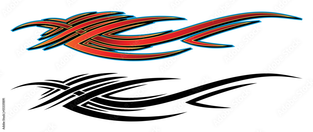 Race car body side sticker sports car abstract tribal tattoo decoration. Eps 10 vector art image illustration. Side strip decal for car, auto, truck, boat, suv, motorcycle. Race car body side sticker sports car abstract tribal tattoo decoration. Eps 10 vector art image illustration. Side strip decal for car, auto, truck, boat, suv, motorcycle.