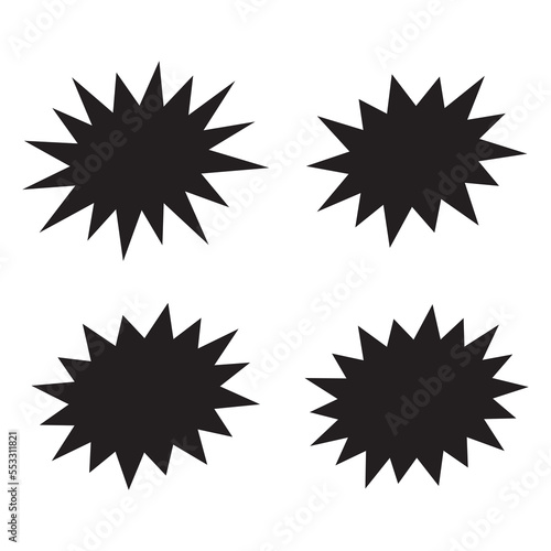 Black bursting star shapes. Set of comic splash, explosion, burst, bang, blast, shine, star vector for sale labels, stickers.