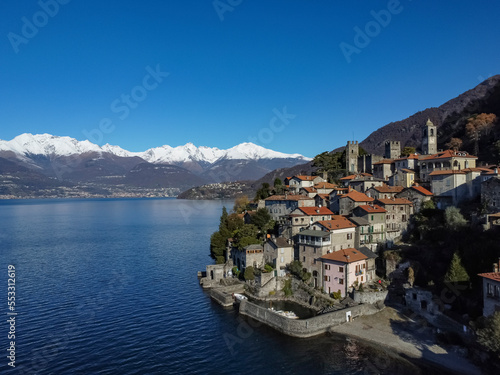 Aerial view of Corenno Plinio a village on Lake Como