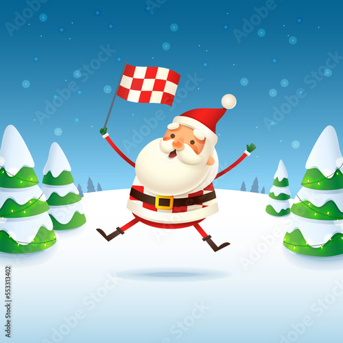 Santa Claus Croatian football fan - winter landscape vector illustration