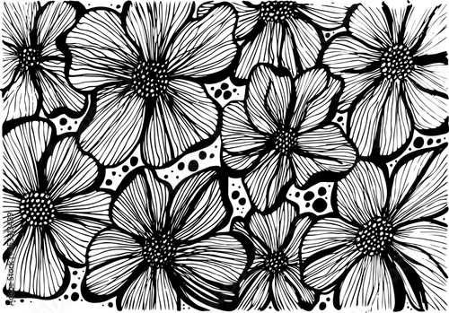 Abstract outlined leaves and branches pattern. Hand drawn black brush painted plants. Vector leaves silhouettes. Natural organic ornament with black branches. Botanical background