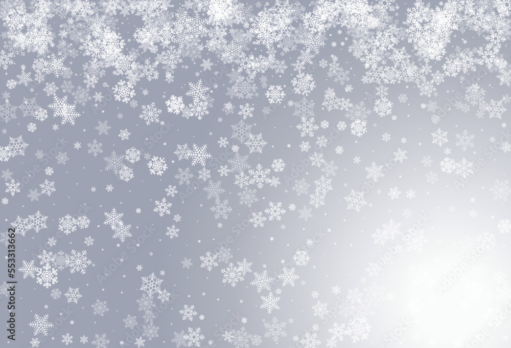 White Snow Vector Gray Background. Light Silver