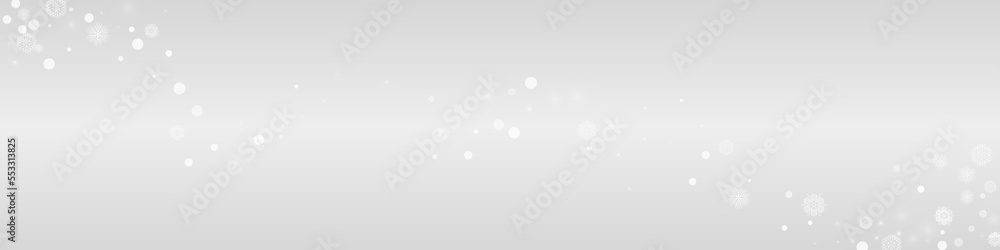 White Snowfall Vector Grey Panoramic Background.