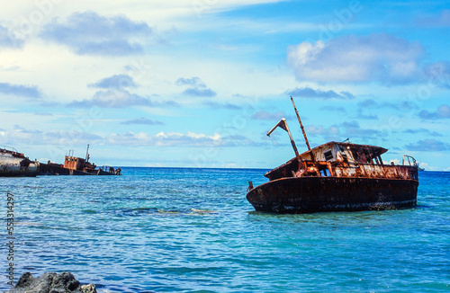 Принти на полотні Ship Hulk sank in the Bay of a Fiji City