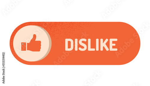 Red dislike icon. Disapproval and displeasure. Sticker for social networks, negative reaction for messengers. Interface for programs and applications, template. Cartoon flat vector illustration
