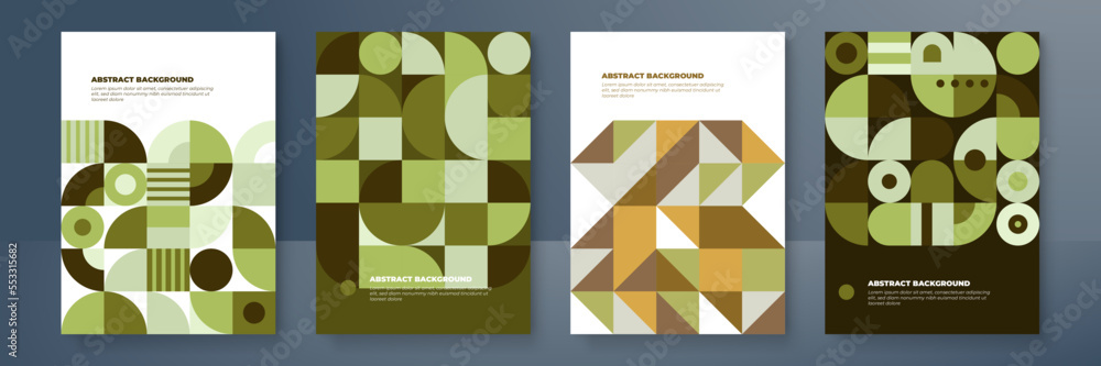 Modern abstract covers set with mosaic minimal covers design. Colorful geometric background, vector illustration.