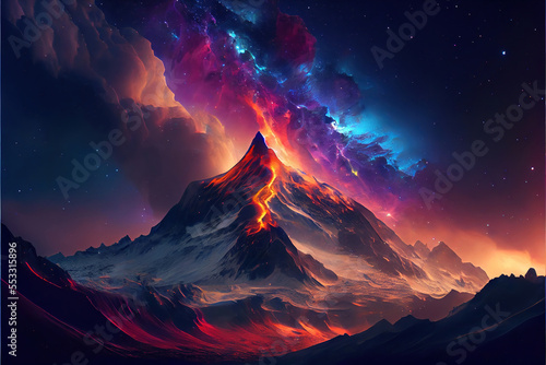 beautiful clorful fantasy mountain peak landscape as wallpaper header background
