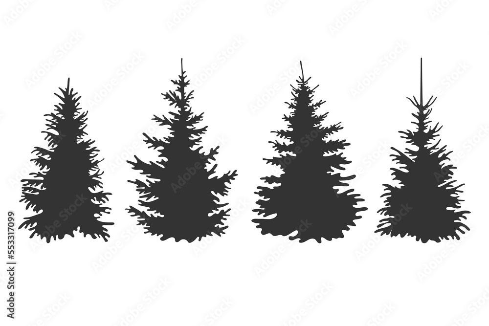 set of silhouettes of fir trees.