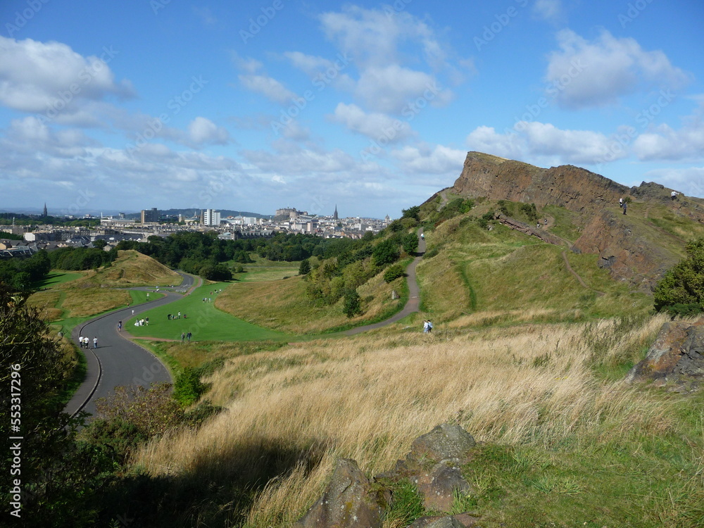 View of Edinburgh from Holyrood Park, with Salisbury Crags on the right. View of Edinburgh from Holyrood Park, with Salisbury Crags on the right.