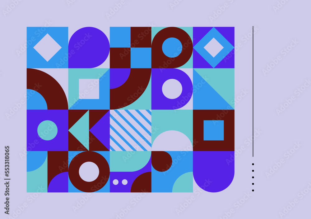 Abstract flat mosaic geometric pattern design in blueish retro style. Vector illustration.