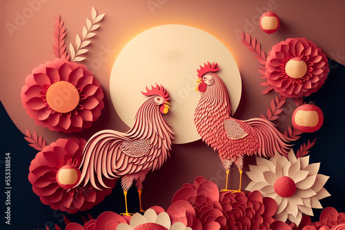paper craft style illustration of  chickens © QuietWord