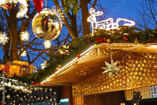 Christmas market decoration as a symbol of winter holidays and the New Year. Basel, Switzerland