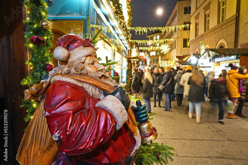 Christmas market decoration as a symbol of winter holidays and the New Year. Basel, Switzerland